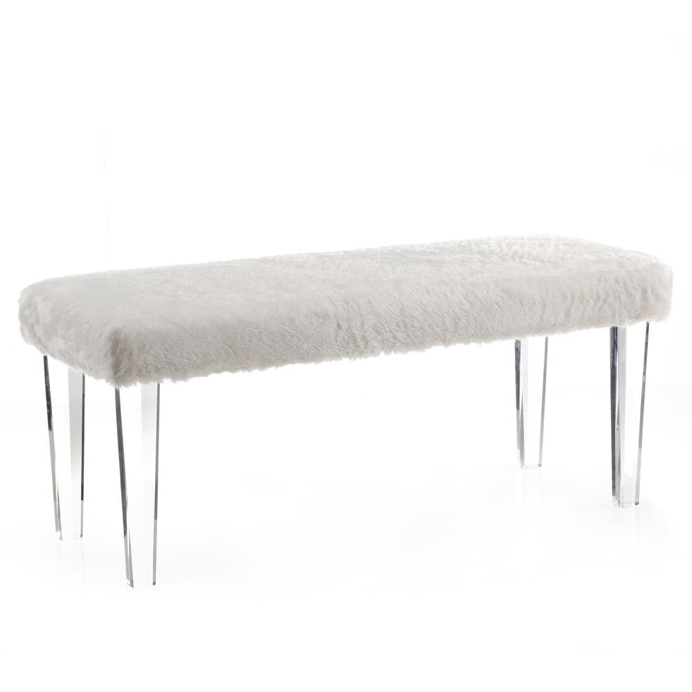Worldwide Homefurnishings Gia Faux Fur Double Bench with Acrylic Legs (GIA FAUX FUR DOUBLE BENCH WITH ACRYLIC LEGS-WHITE)