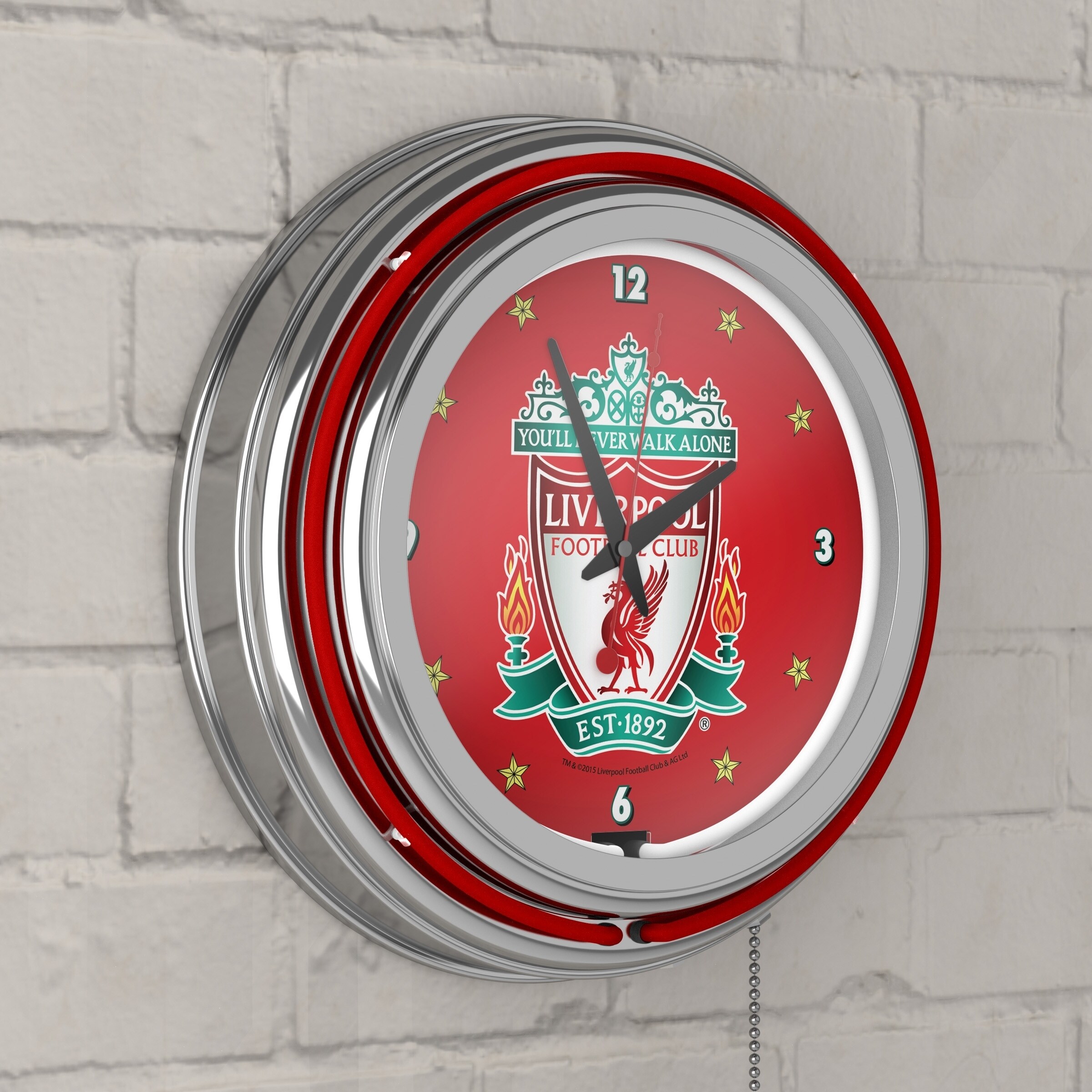 Premier League Liverpool Football Club Chrome Double Rung Neon Clock Red Overstock