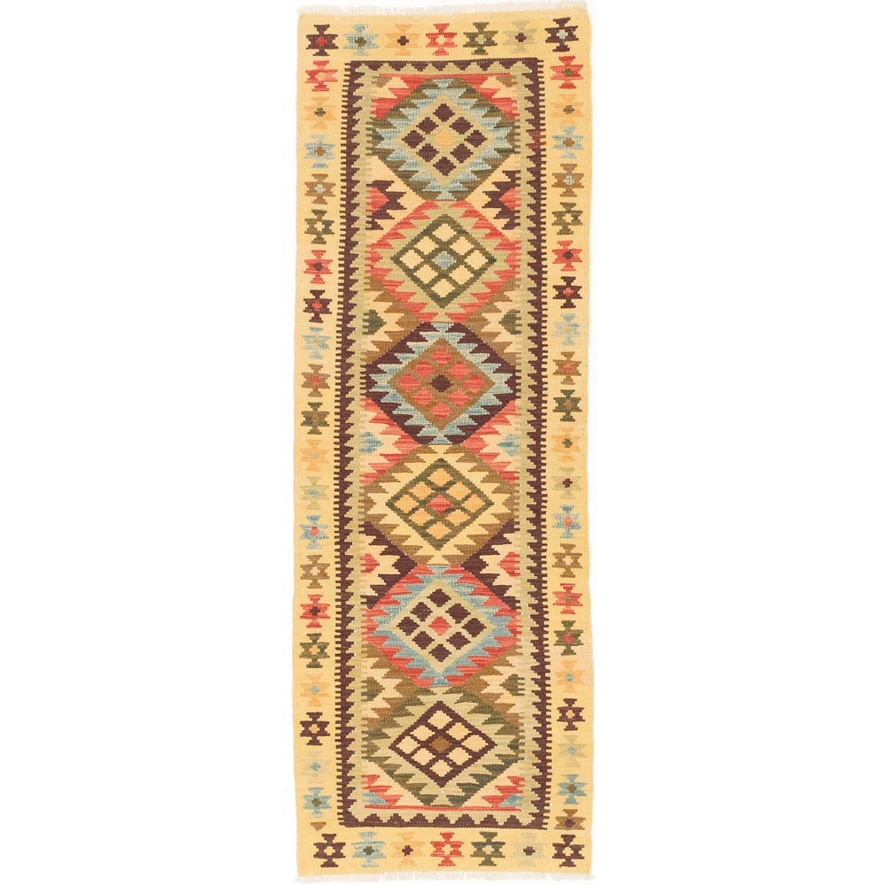Ecarpetgallery Handmade Anatolian Kilim Red Yellow Wool Kilim Runner Rug (2'2 x 6'4)