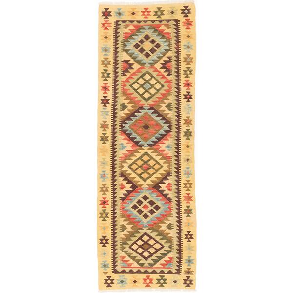slide 1 of 1, Ecarpetgallery Handmade Anatolian Kilim Red Yellow Wool Kilim Runner Rug (2'2 x 6'4)