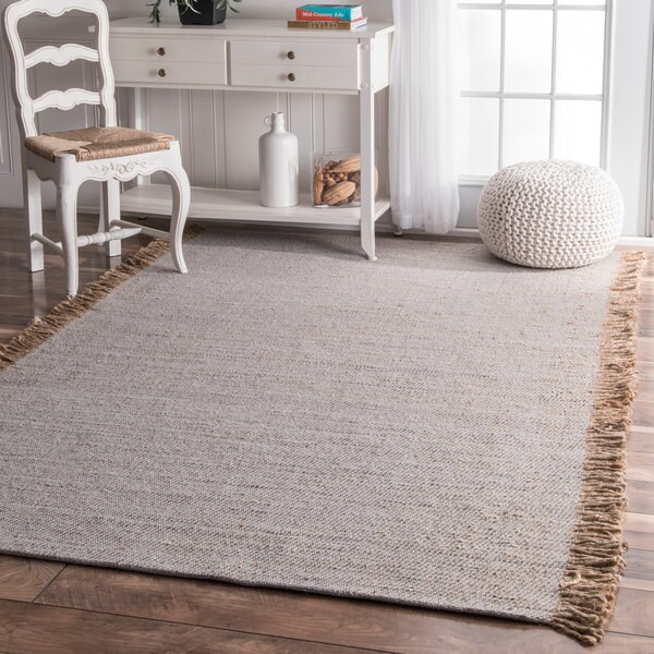 nuLOOM Handmade Solid Jute/Cotton Fringe Grey Rug - 5' x 8'