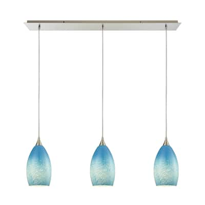 Elk Home Earth Satin Nickel With Sky Blue Glass 3 Light Pendant