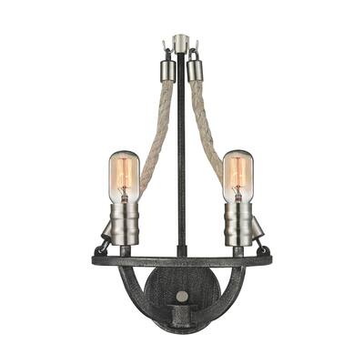 Elk Natural Rope 2-light Sconce in Silvered Graphite with Polished Nickel Accents
