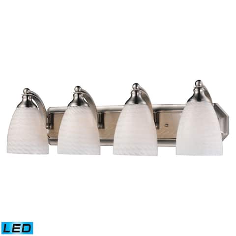 Elk Bath and Spa 4-light LED Vanity in Satin Nickel and White Swirl Glass