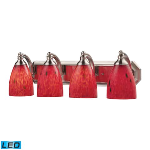 Elk Bath and Spa 4-light LED Vanity in Satin Nickel and Fire Red Glass