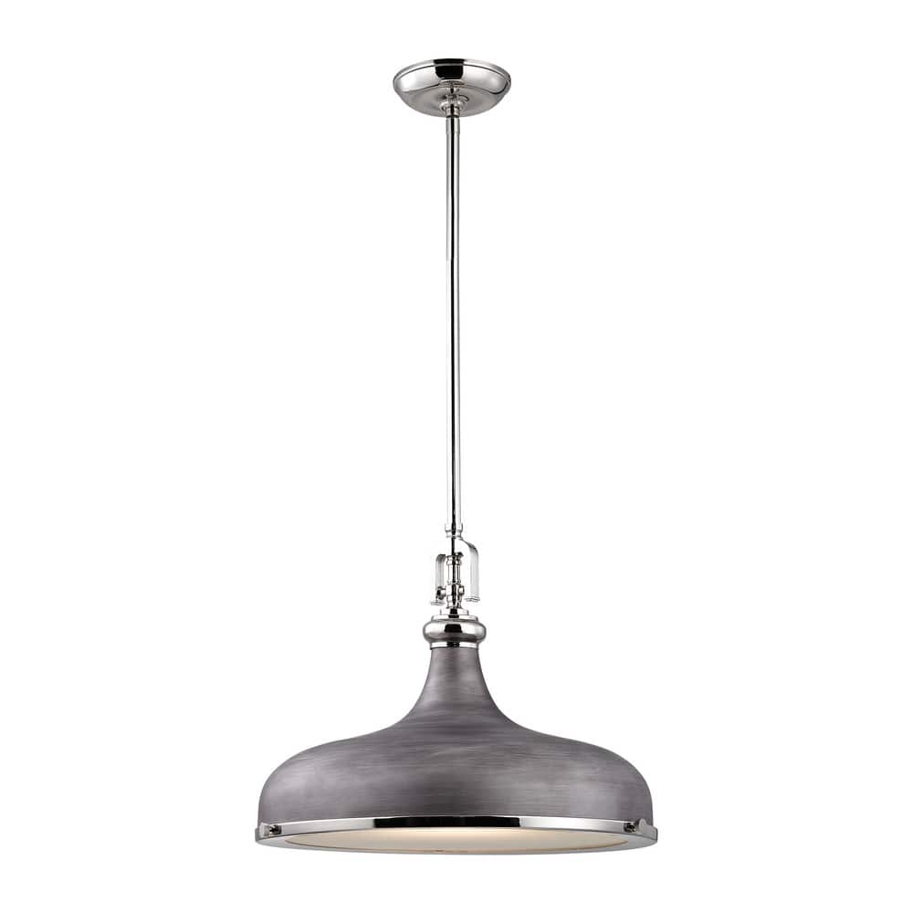 Elk Home Rutherford Weathered Zinc With Nickel Shade 1 Light Pendant - Polished Nickel, Weathered Zinc
