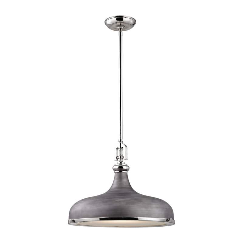 Elk Home Rutherford Weathered Zinc With Nickel Shade 1 Light Pendant - Polished Nickel, Weathered Zinc
