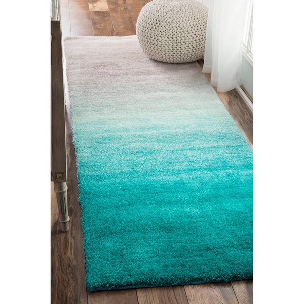 Shop nuLOOM Handmade Soft and Plush Ombre Shag Turquoise Runner Rug 2