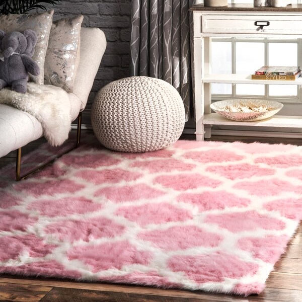Nuloom Cozy Soft And Plush Faux Sheepskin Trellis Kids Nuloom Cozy Soft And Plush Faux Sheepskin Trellis Kids Nursery Pink Rug 4
