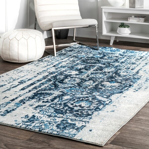 Shop nuLOOM Distressed Vintage Faded Persian Blue Rug 7'6 x 9'6 On