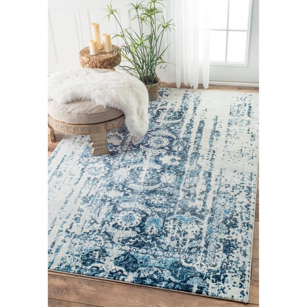 nuLOOM Distressed Vintage Faded Persian Blue Rug (8'6 x 11'6) Free
