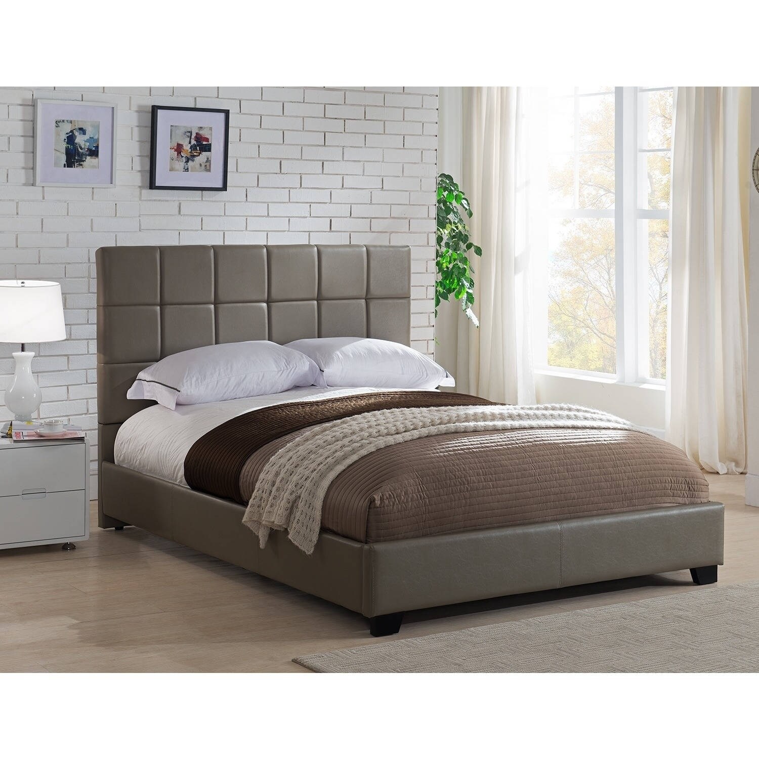 Kenville King Size Taupe Leather Platform Bed Free Shipping Kenville King Size Taupe Leather Platform Bed