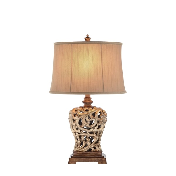 Catalina Piper 19085-001 3-Way 28.5-Inch Open Scroll Table Lamp and Soft Sided Shantung Shade, Bulb Included