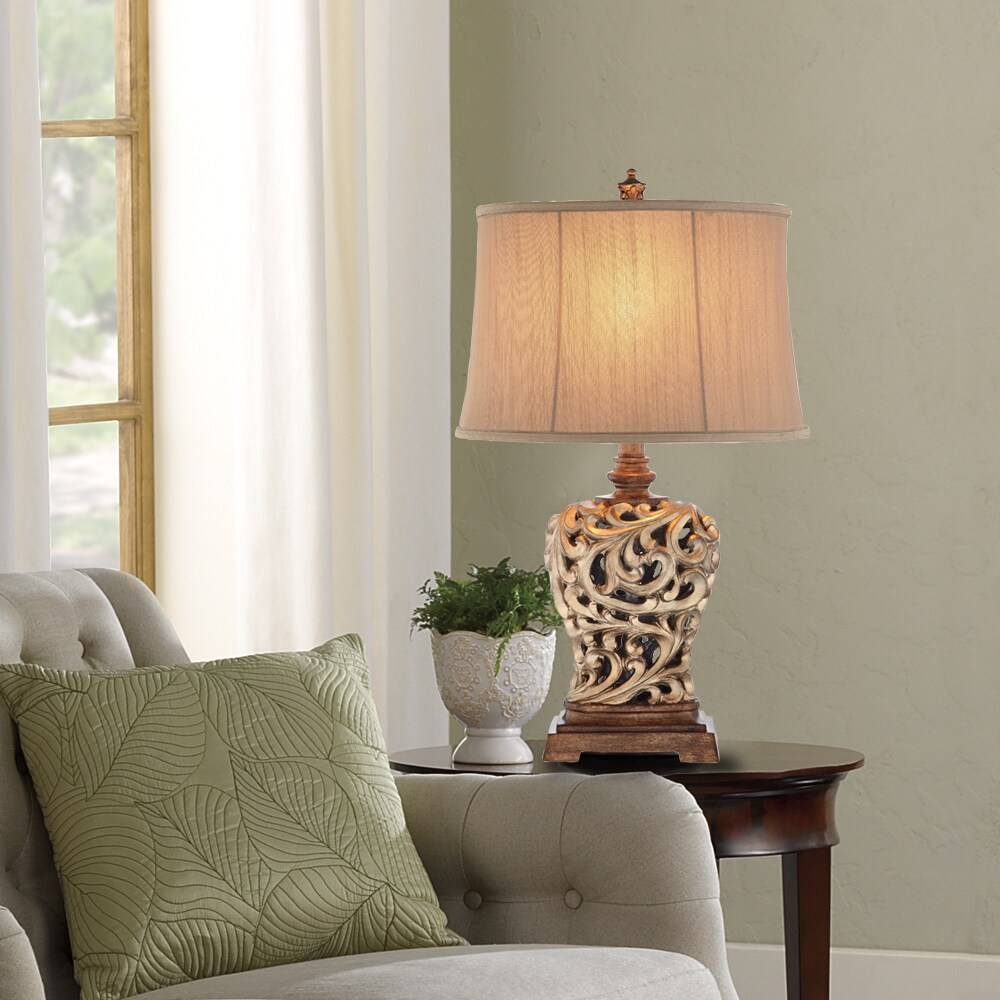 30.5 in. Antique Brass Table Lamp with White Softback Silk Fabric Shade