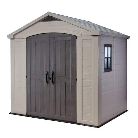 Keter Factor Large 8 x 6 ft. Durable Resin Outdoor Yard Garden Storage Shed For Lawn and Patio