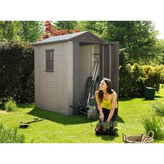 Keter Factor Large 4 x 6 ft. Outdoor Backyard Garden Storage Shed With Windows and Floor