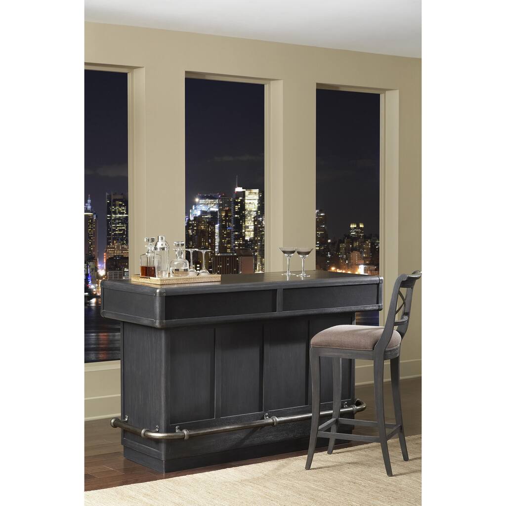 Vintage Tempo Modern Wooden Bar with Brass Footrail and Adjustable Shelves