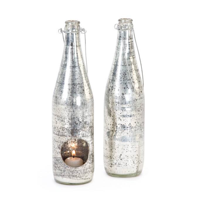 Mercury Glass Decorative Bottles (Set of 2)