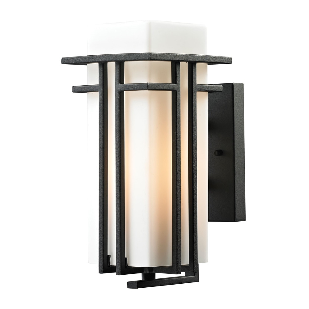 Elk Home Croftwell Matte Black With White Glass 1 Light Wall Sconce