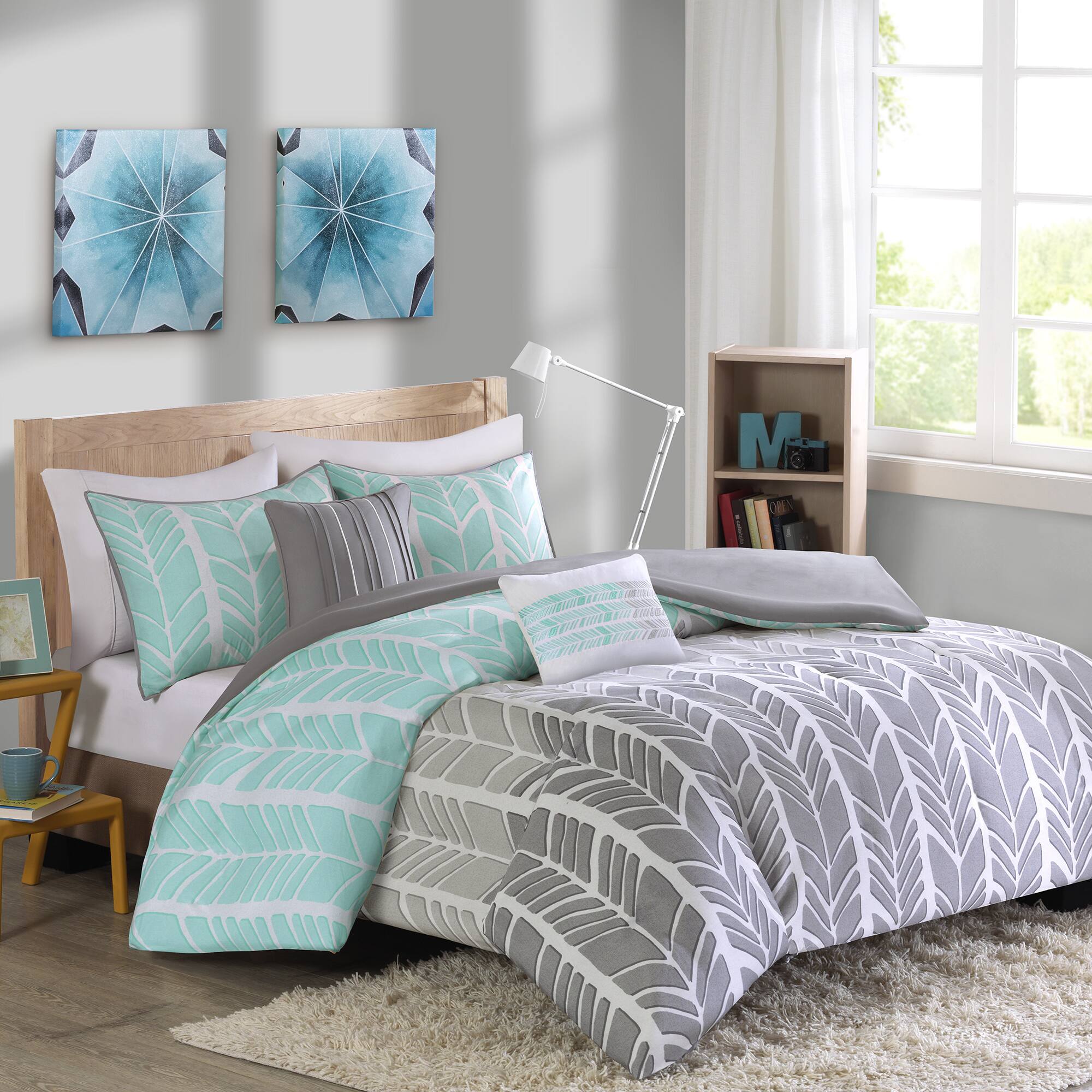 aqua and gray duvet cover