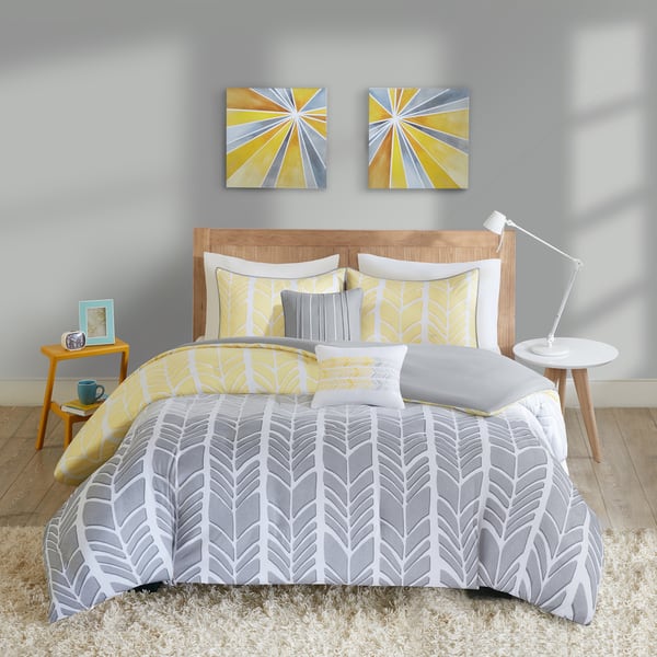 Shop Intelligent Design Kennedy Yellow Grey Duvet Cover Set