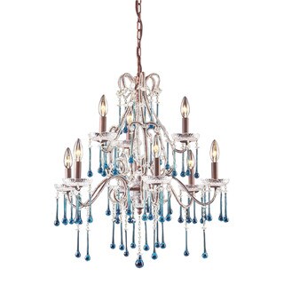Elk Opulence Rust and Aqua Crystal 9-light Chandelier (Rust) - Chandeliers For Bedrooms by Overstock.com