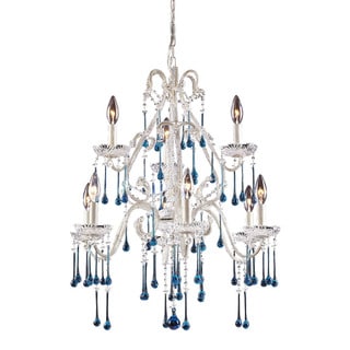 Elk Opulence Antique White and Aqua Crystal 9-light Chandelier (Antique White) - Chandeliers For Bedrooms by Overstock.com