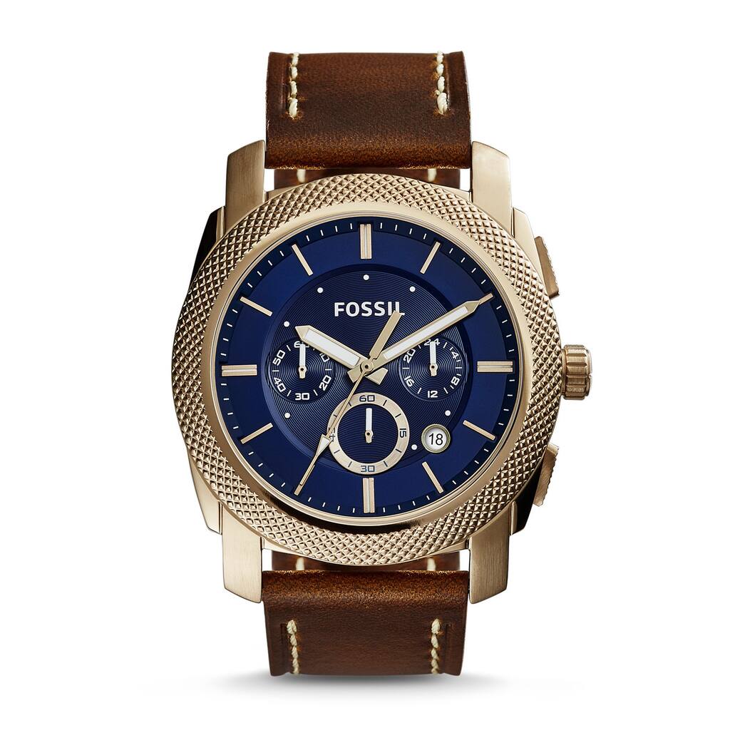 Fossil Men's FS5159 Machine Chronograph Blue Dial Brown Leather Watch