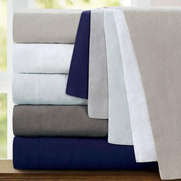 slide 2 of 15, Echelon Home Washed Belgian Linen Deep Pocket Bed Sheet Set