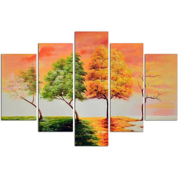 Seasonal Trees Original Oil Painting on Canvas - Set of 5 - - 11454600