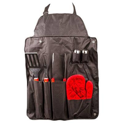 7 Pcs BBQ Apron Set with Barbecue Tools, Utensils and BBQ Accessories - Black