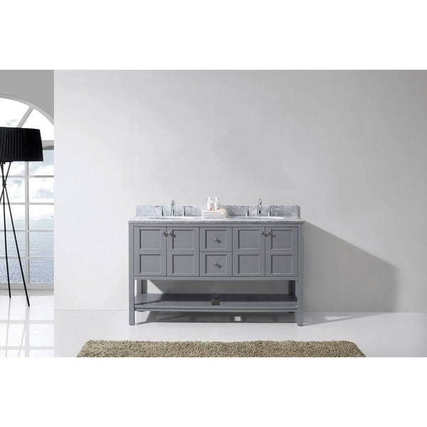 Virtu USA Winterfell 60-inch Square White Marble Double Bathroom Vanity Set with No Mirror