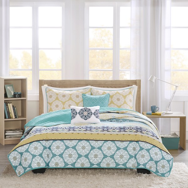 Intelligent Design Celeste Yellow/ Teal 5-piece Coverlet Set