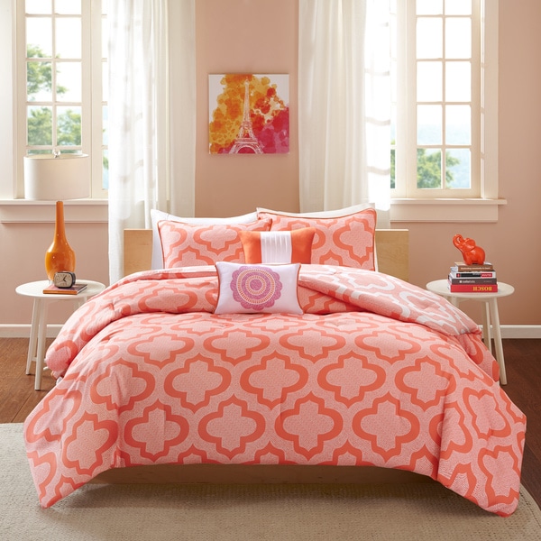 Intelligent Design Elena Orange/Coral Reversible 5-piece Comforter Set
