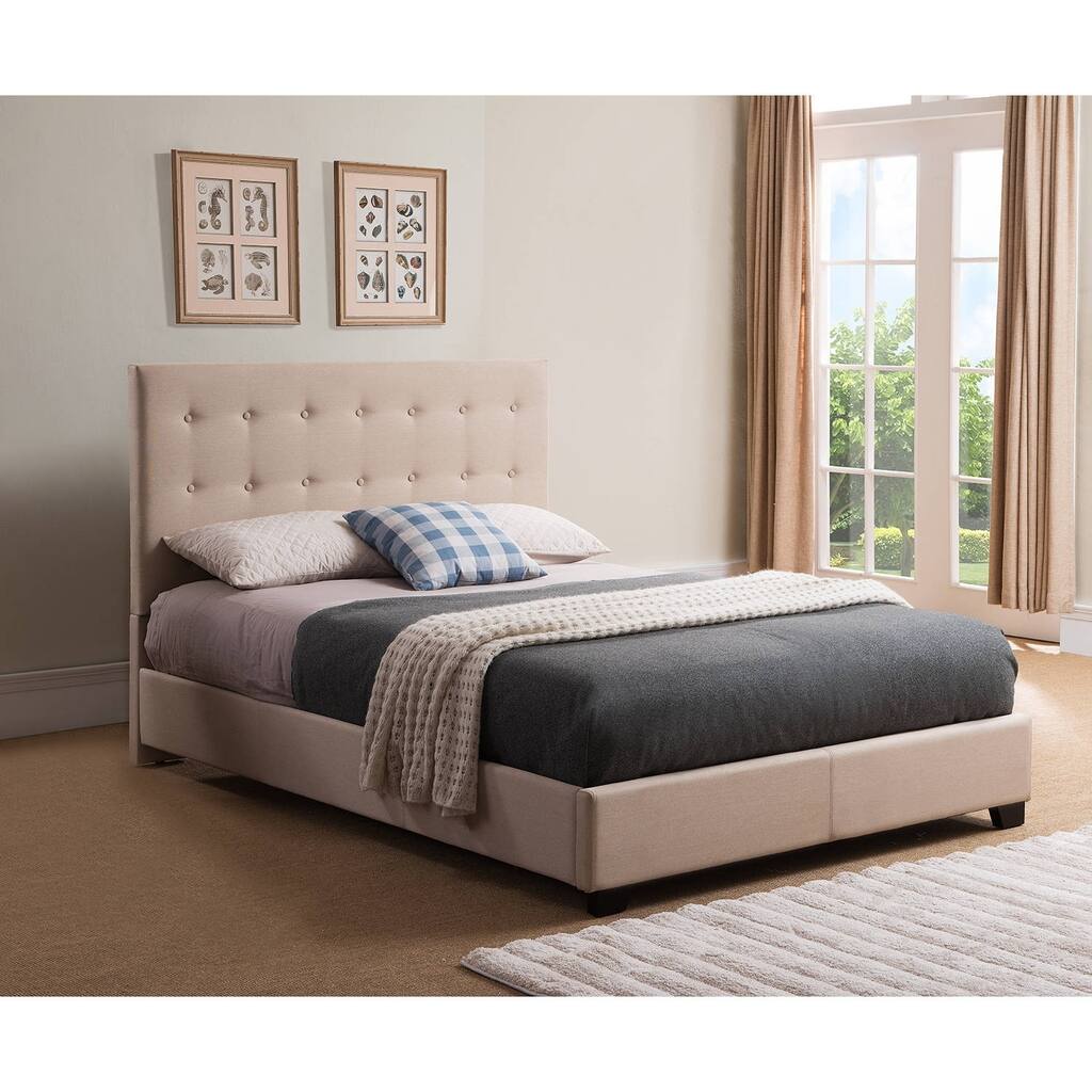 Queen size Taupe Upholstered Platform Bed with Headboard