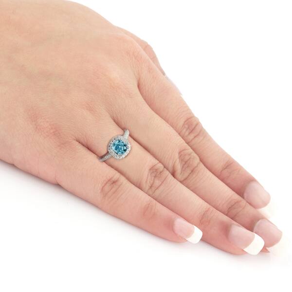 Shop Auriya 3 Carat Tw Cushion Cut Halo Blue Diamond Engagement
