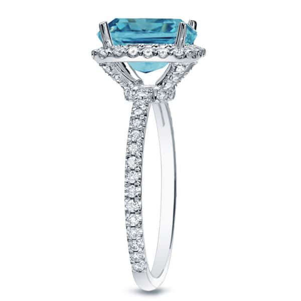Auriya 14k Gold 1 1/2ctw Cushion-cut Halo Blue Diamond Engagement Ring