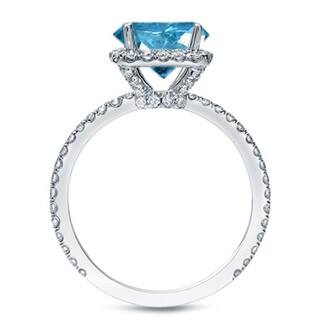 Auriya 14k Gold 1 1/2ctw Cushion-cut Halo Blue Diamond Engagement Ring