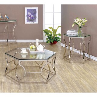 Furniture of America Martello Chrome Table Set