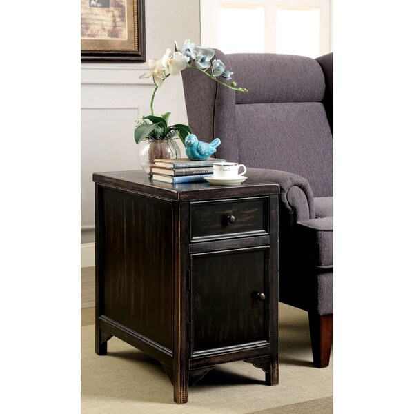 Furniture of America Cosbin Bold Antique Black Side Table