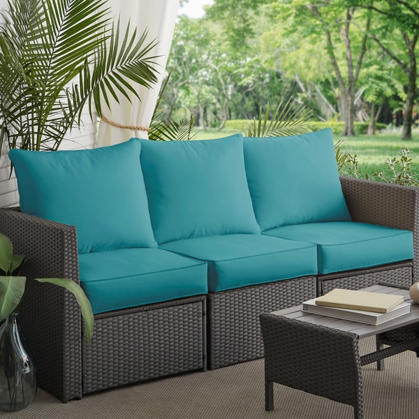 Sorra Home Morgantown Aqua Blue Outdoor Corded Sofa Cushion Set by