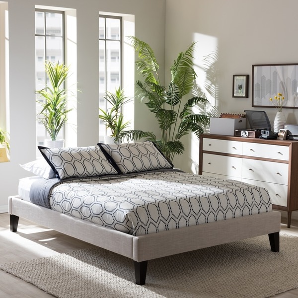 Porch & Den Kupeke Modern Beige Linen Blend Fabric Upholstered Platform Bed. Opens flyout.