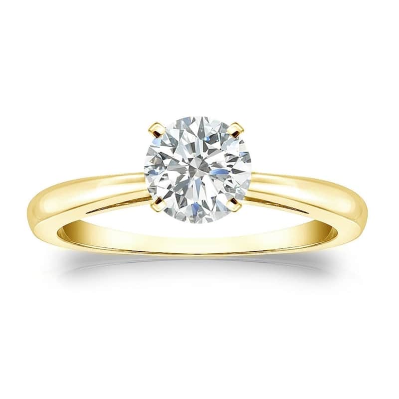 Auriya 18k Gold 3/4 carat TW Round Solitaire Diamond Engagement Ring - 4 - Yellow