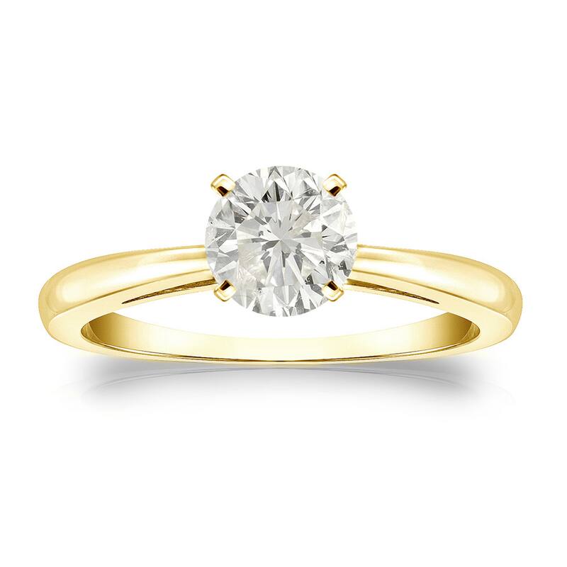 Auriya 18k Gold 3/4ctw Round Solitaire Diamond Engagement Ring (J-K, I1-I2) - 5.5 - Yellow