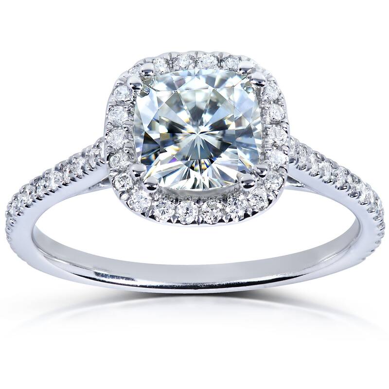 Annello by Kobelli 14k White Gold 1 1/3ct TGW Forever One Moissanite and Diamond Cushion Halo Engagement Ring (DEF/VS, GH/I) - 4
