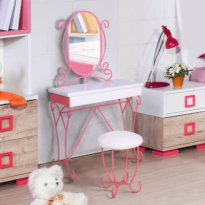 Gess Modern Pink Metal 2-piece Vanity and Stool Set by Furniture of America