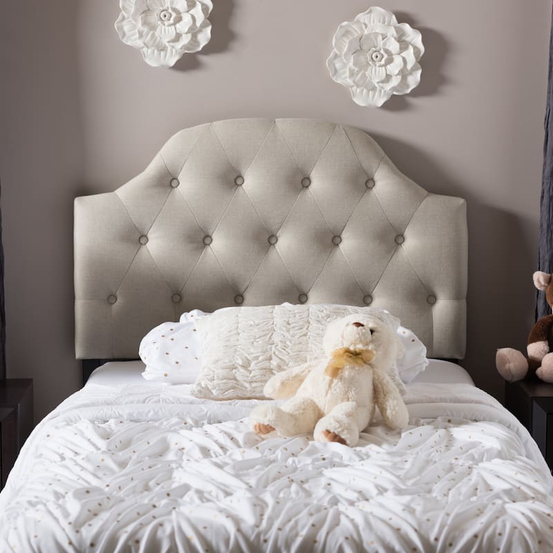 Baxton Studio Midas Modern and Contemporary Twin Size Fabric Upholstered Button-tufted Scalloped Headboard - Wood/Fabric - Beige