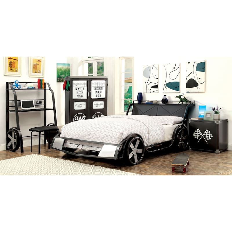 Furniture of America Loot Modern Grey Full Metal Youth Bed with Shelf