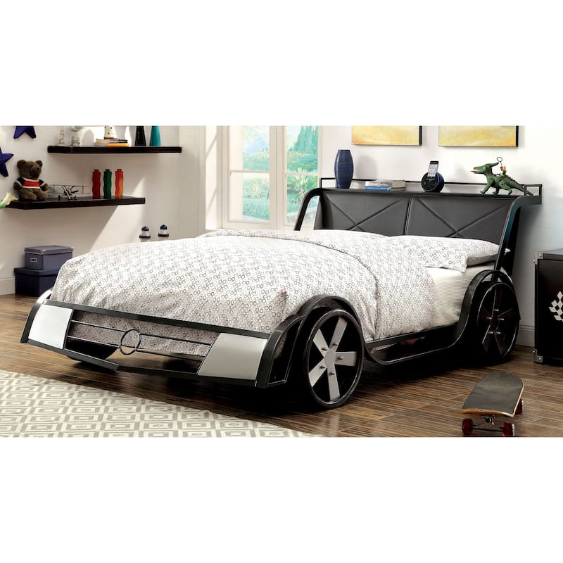 Furniture of America Loot Modern Grey Full Metal Youth Bed with Shelf