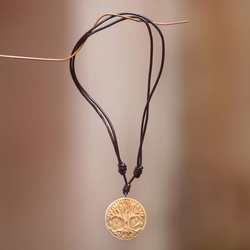 Handmade Leather 'Sacred Tree' Necklace (Indonesia)